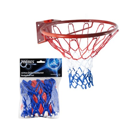 Купить Сетка баскетбольная Torres, нить 4 мм, бело-сине-красная в Судогде 